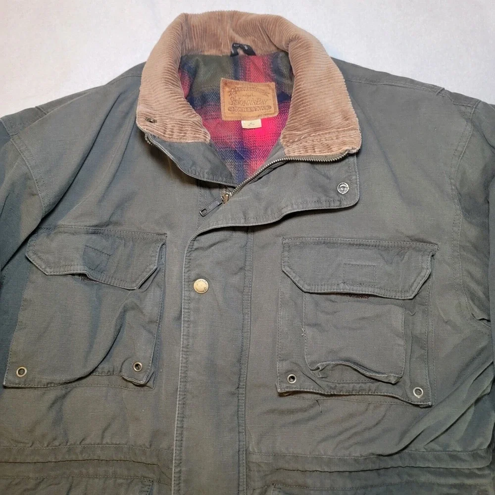 Vtg St Johns Bay Barn Chore Jacket Men Med Olive Corduroy Collar Flannel Quilted